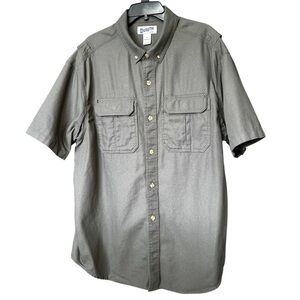 Duluth Trading Co Free Swingin’ Fire Hose Short Sleeve Shirt Sz XL Gray/Green